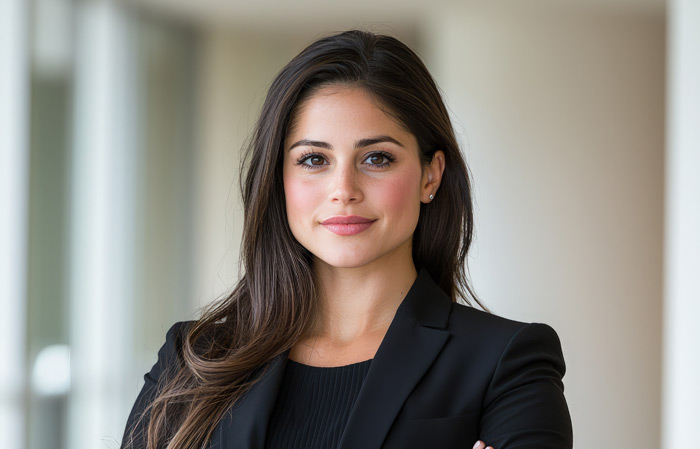 Professional woman in a black blazer with arms folded